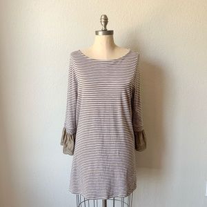 J. JILL L/S Stretch Striped Boat Neck Above Knee Tunic Dress